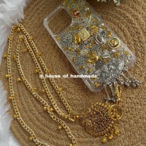Silver golden mix charm phone case with golden ghunghru sling