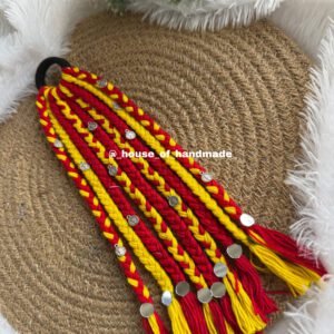 Yellow red boho hair string with coin and round mirror