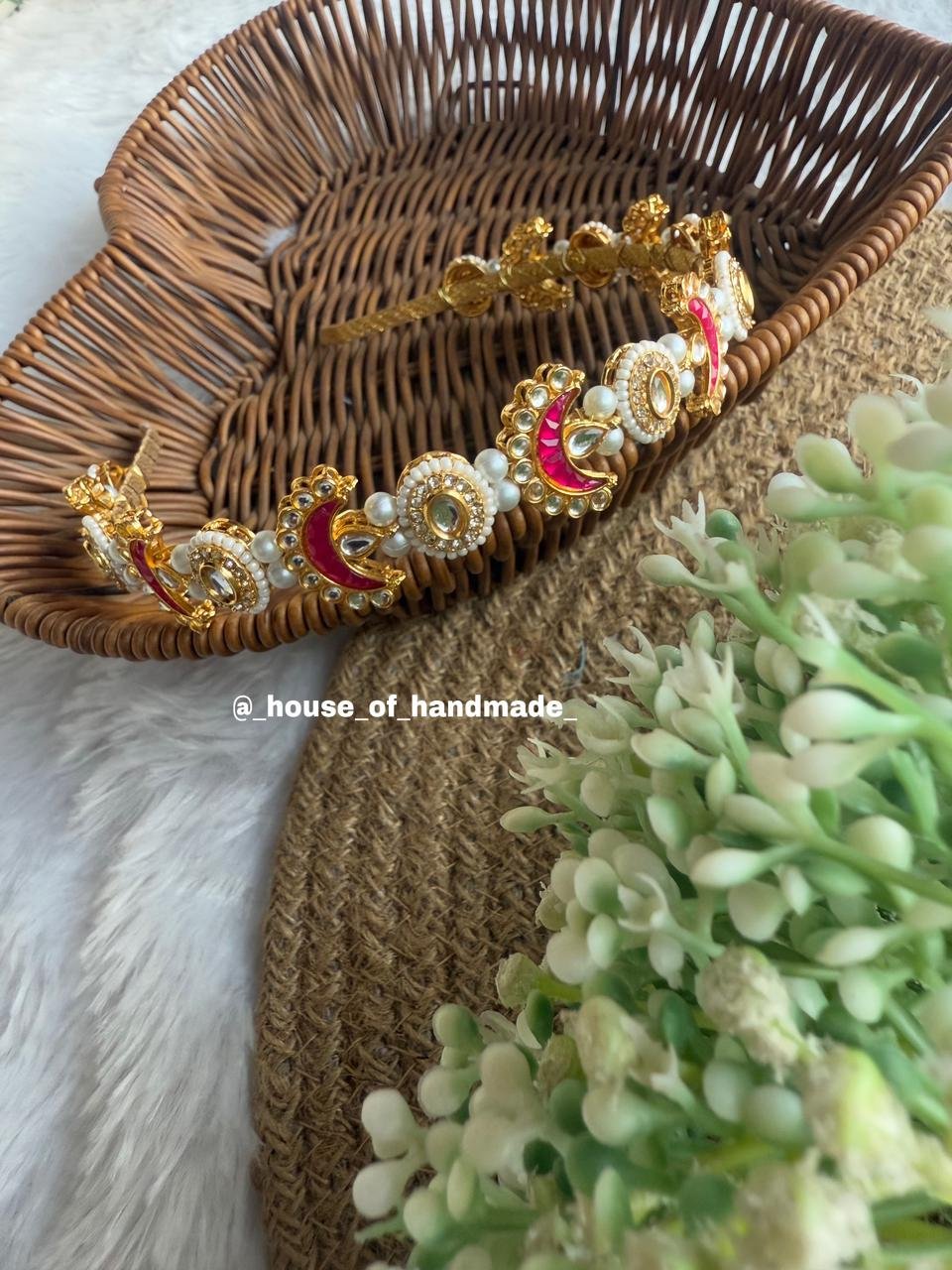 1 12 Mirror Kundan Bridal Headband | Hexagon Stone Hair Accessory with Pearls Mirror Kundan Bridal Headband | Hexagon Stone Hair Accessory with Pearls