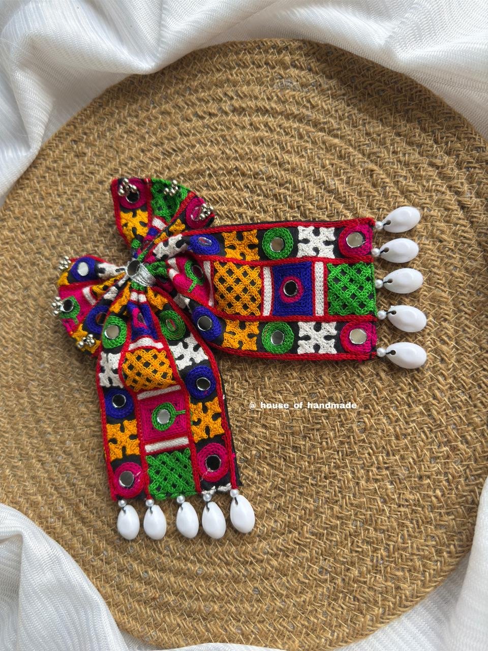 1 8 Handmade Mirror Work Embroidered Bow Brooch Handmade Mirror Work Embroidered Bow Brooch