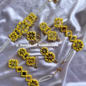 Yellow Mirror & Pearl Jewelry Set