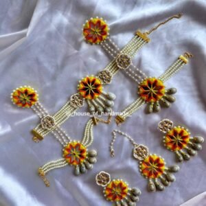 Yellow & Orange Thread Work Pearl Jewelry Set