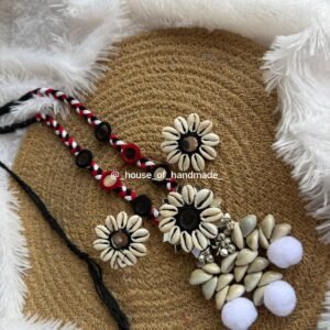 Handmade Cowrie Shell & Mirror Necklace Set – Navratri Jewelry