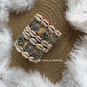 Shell & Oxidized Bead Cuff Bracelet