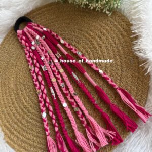 Pink & baby bunk boho hair string with mirror and silver oxidise charms
