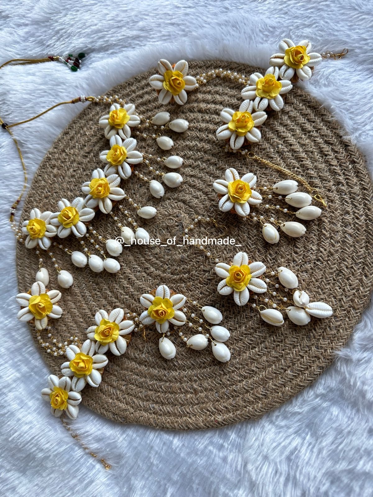 3 11 Handcrafted Shell & Yellow Flower Bridal Jewelry Set – Elegant Ethnic Accessories Handcrafted Shell & Yellow Flower Bridal Jewelry Set – Elegant Ethnic Accessories