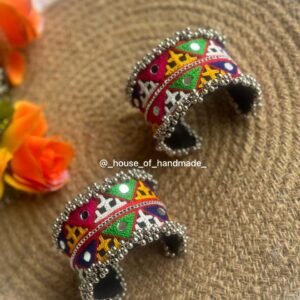 Tribal Embroidered Cuff Bangles with Mirror Accents & Ghungroo Border