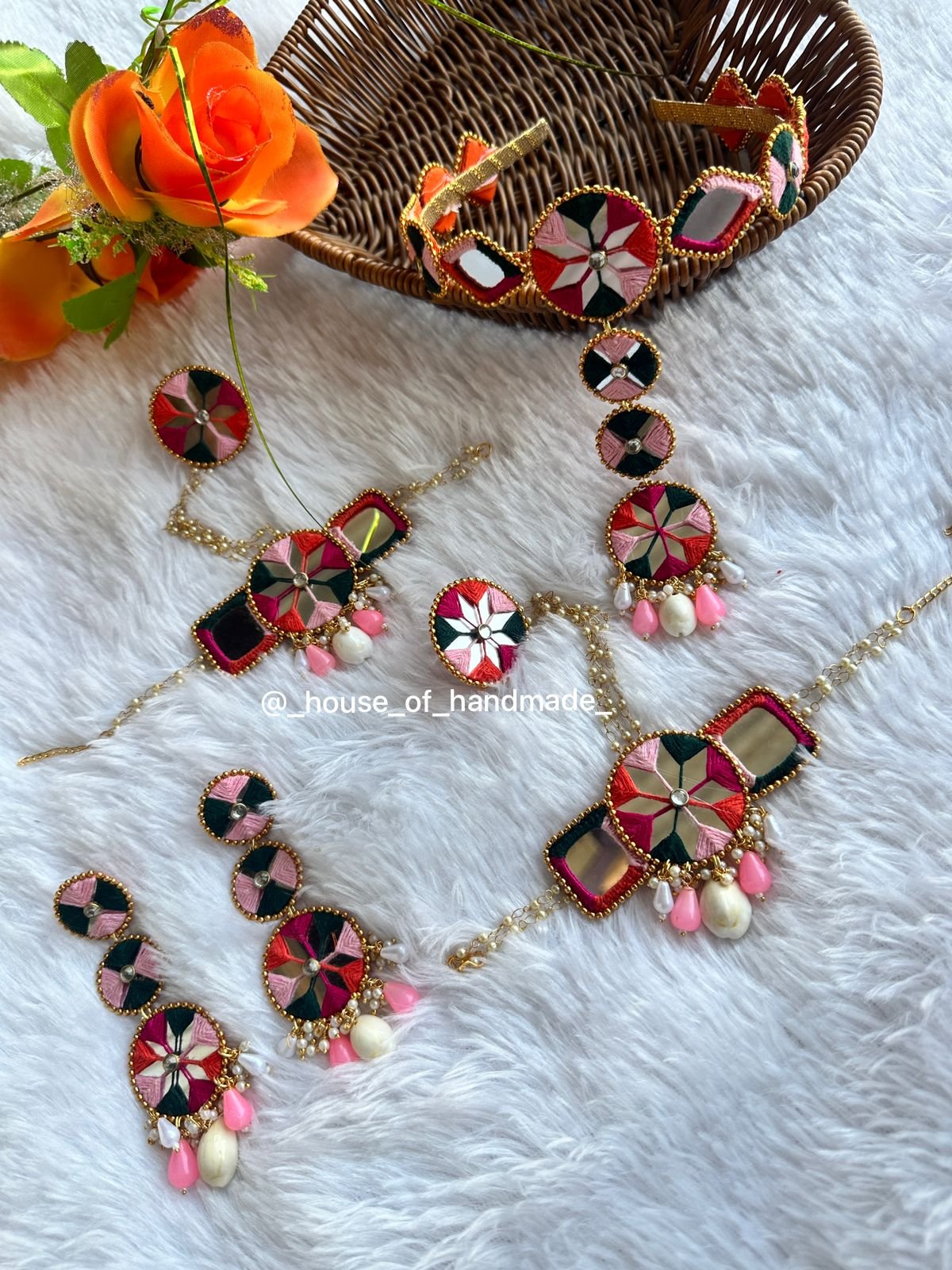4 11 Handcrafted Colorful Embroidery & Mirror Work Jewelry Set – Ethnic Bridal Accessories Handcrafted Colorful Embroidery & Mirror Work Jewelry Set – Ethnic Bridal Accessories