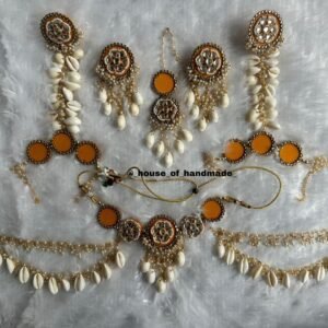 Handmade Shell Pearl Set – Orange & White Accents