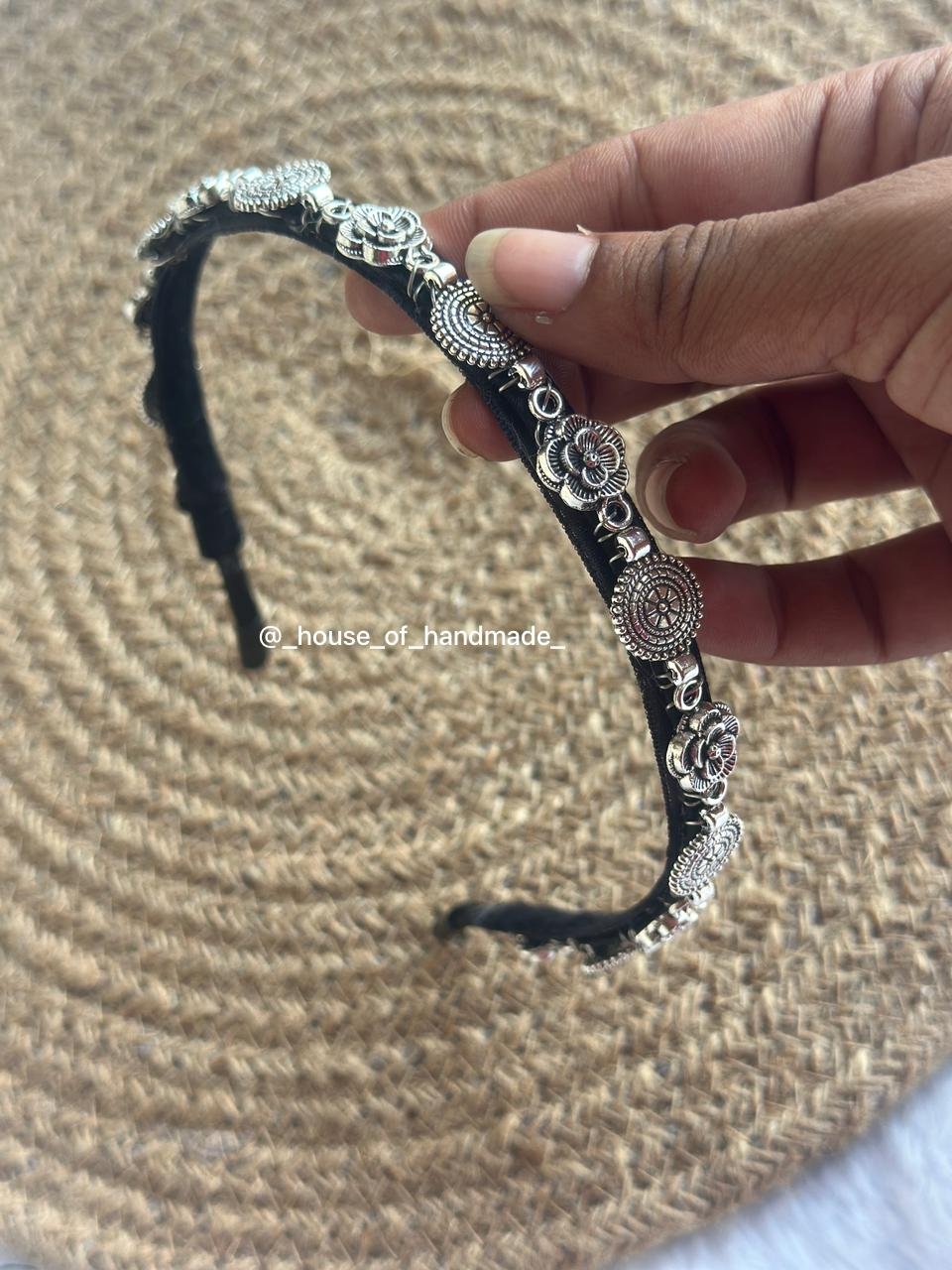 4 8 Oxidized Silver floral and coin harband Oxidized Silver floral and coin harband