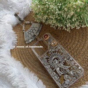 Oxidise silver bansuri with charms case with juda