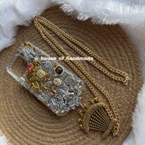 Silver & golden mix phone case with golden sling