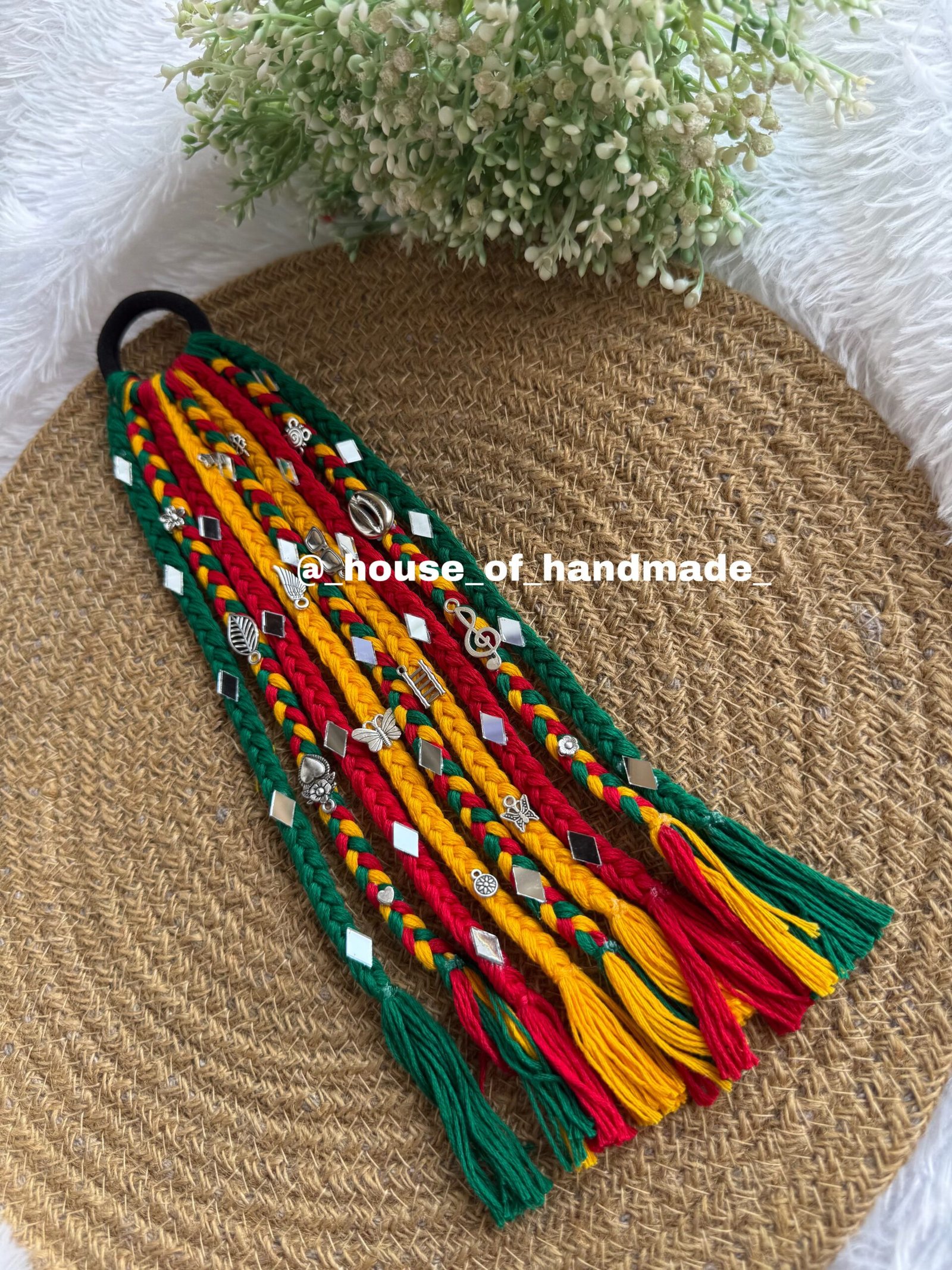 EBEEE6D8 4653 4AF4 8752 6ACB41A0C37A scaled Yellow & red & green colour boho hair string with mirror and oxidise Yellow & red & green colour boho hair string with mirror and oxidise