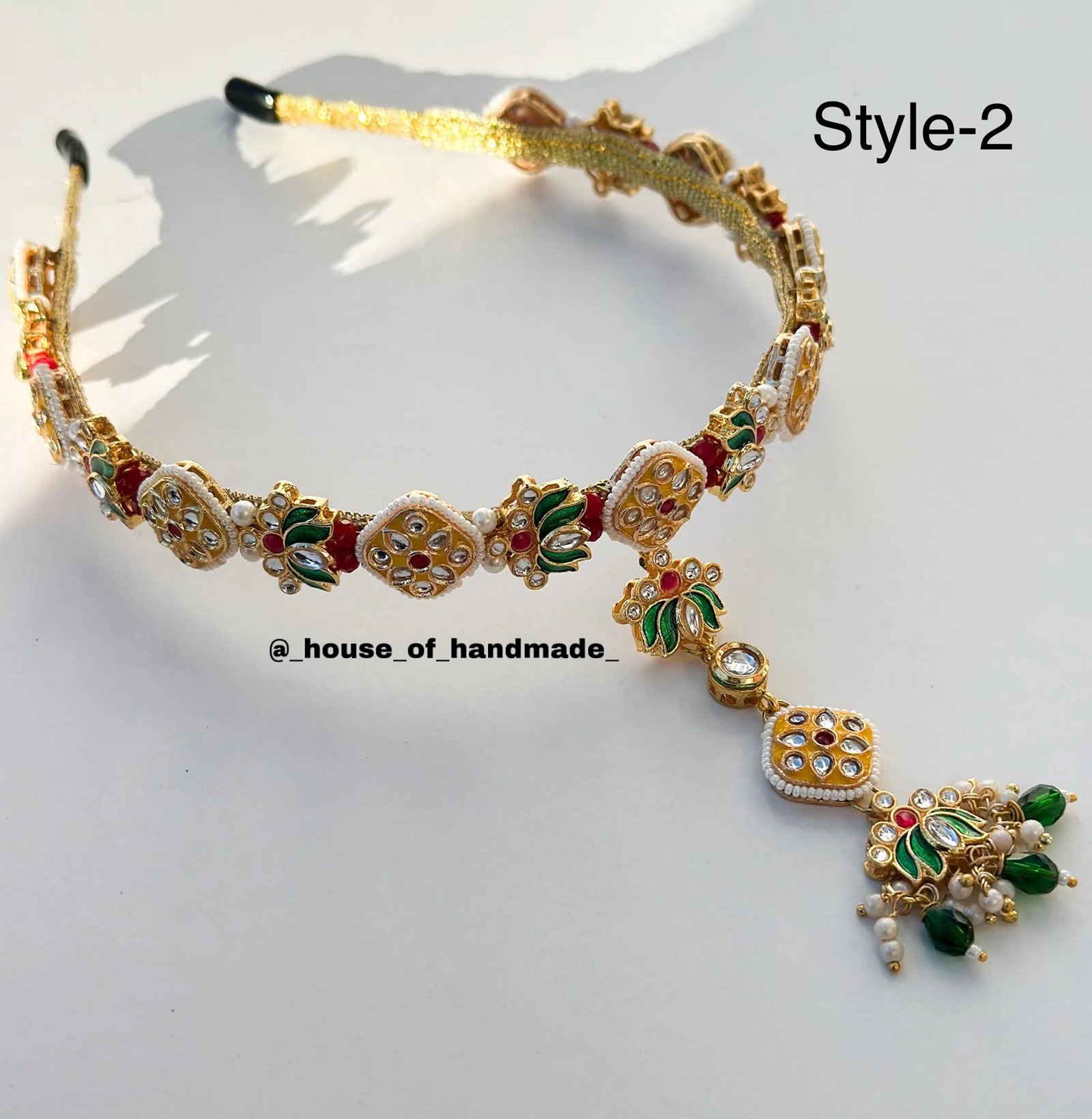 D370EE4B BCA2 4930 B804 5A8E620FE551 Yellow hairband with green lotus and mangtika Yellow hairband with green lotus and mangtika