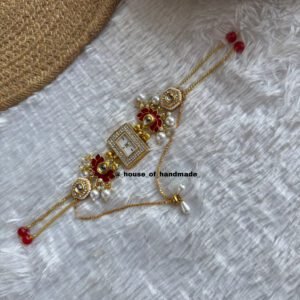 Red lotus with white kundan Kashmiri watch