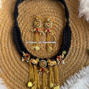 18DC990D 88B8 4447 ADF8 15829E44DF99 Home Black kundan thread choker and earring with hanging