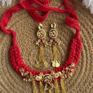 266EF8F5 9ABA 4B74 B5FB B24D84021D45 Home Red thread choker & earring with long hanging
