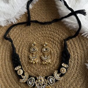 2A7214C3 3504 49CE B06E 5A06B7B16E16 Home Black thread choker and earring with golden kundan