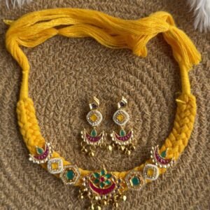750D6B95 E040 4D5A B7D1 D1E2BDC38D57 Home Green & pink & yellow combination choker & earring