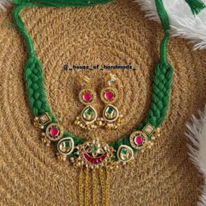 C2EFDF8D AF50 445E B3C9 4360DC3BCF0C Home Green & pink choker & earring with pearl & ghunghru with hanging