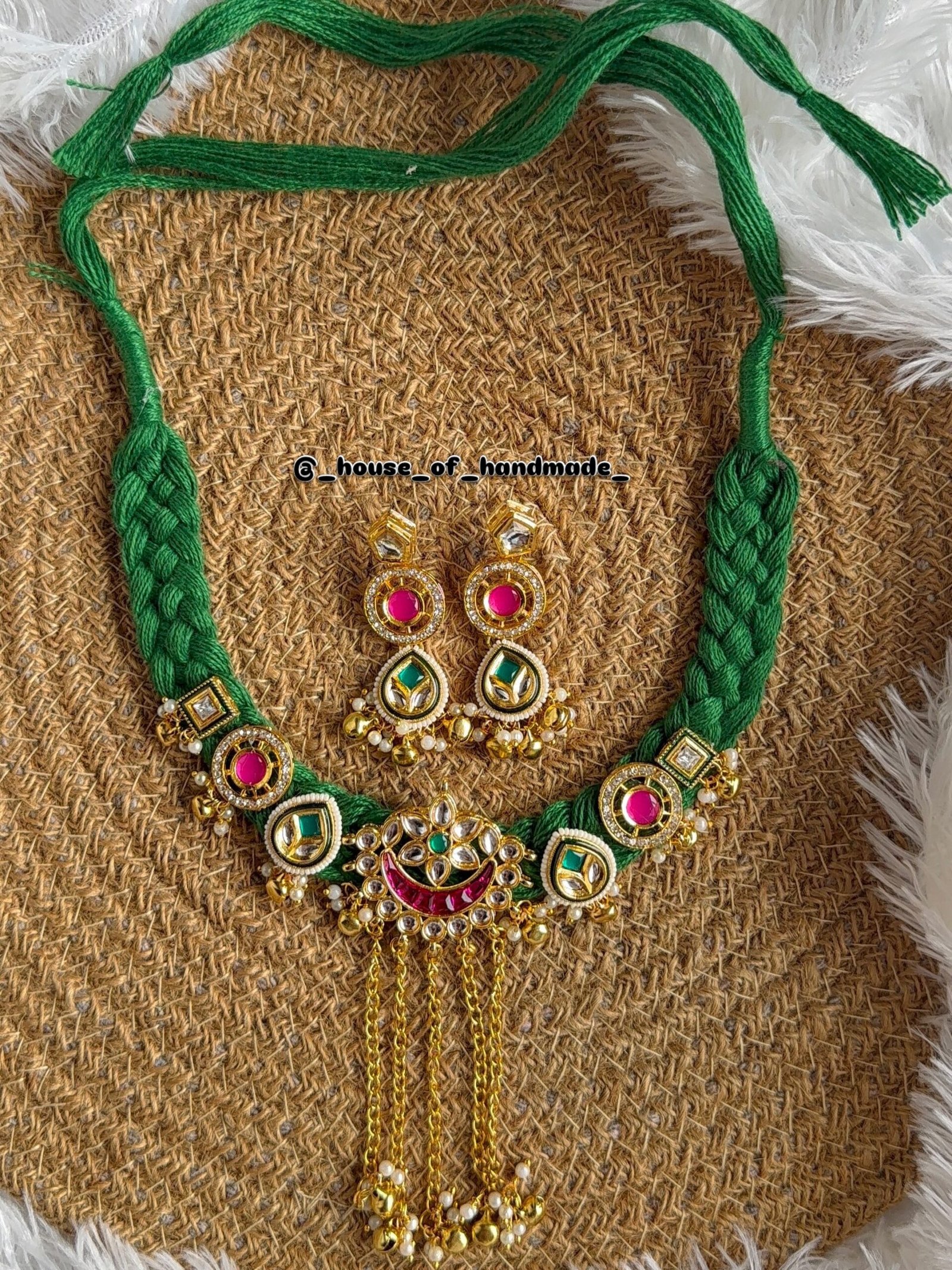 C2EFDF8D AF50 445E B3C9 4360DC3BCF0C scaled Green & pink choker & earring with pearl & ghunghru with hanging Green & pink choker & earring with pearl & ghunghru with hanging